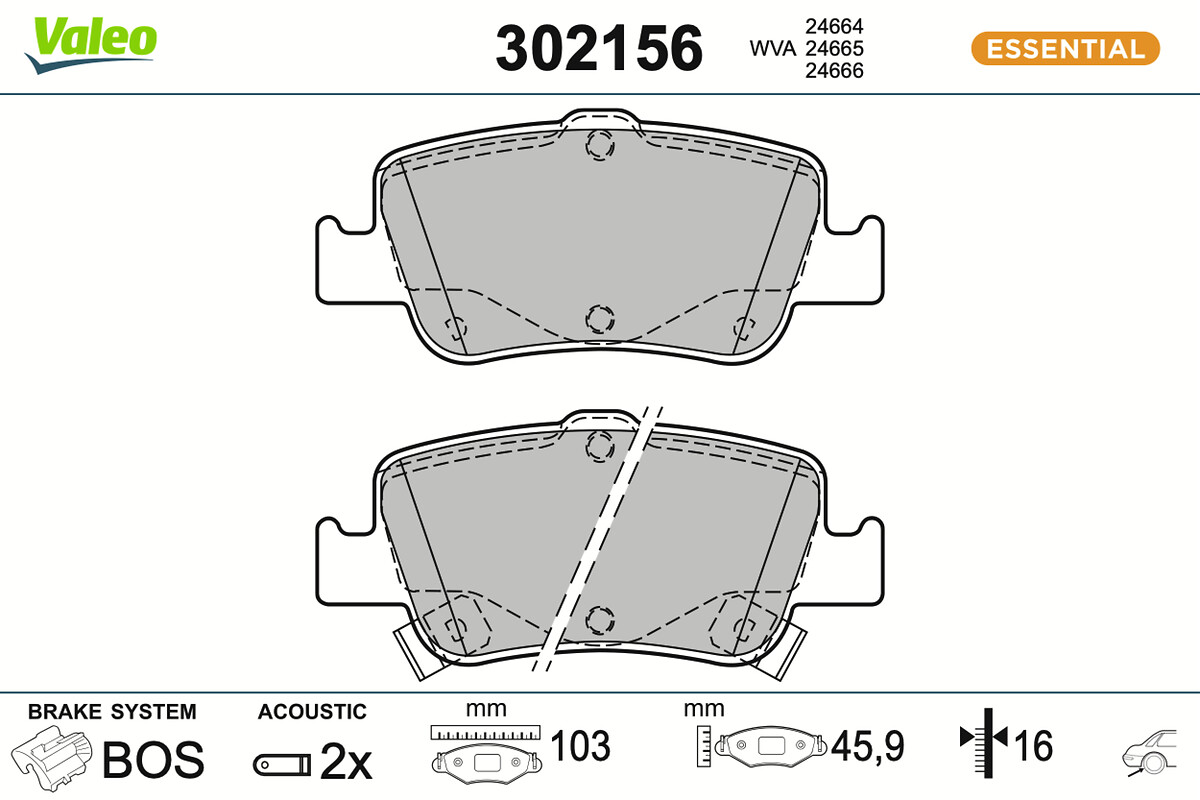 Jeu de 4 plaquettes de frein VALEO ref. 302156
